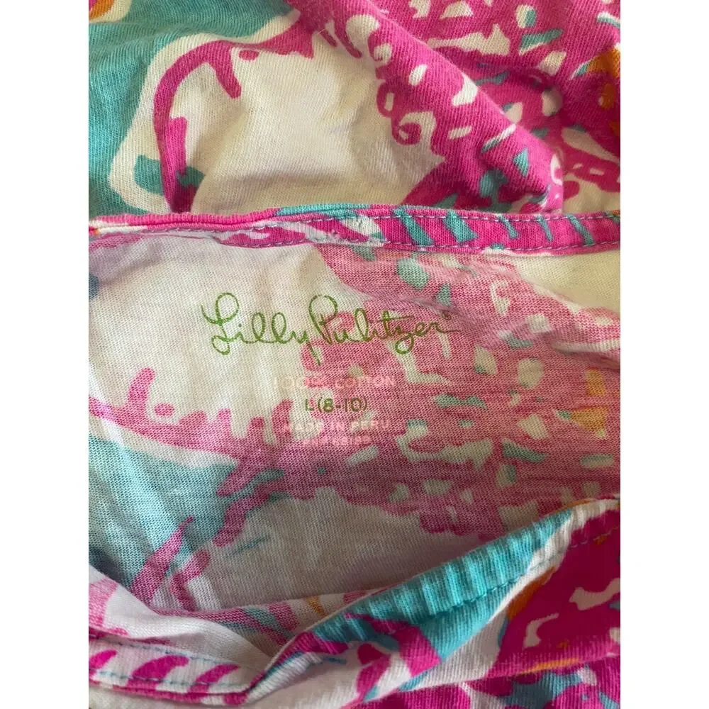 Lilly Pulitzer 100% cotton girl pink multicolor dress sz L 8-10